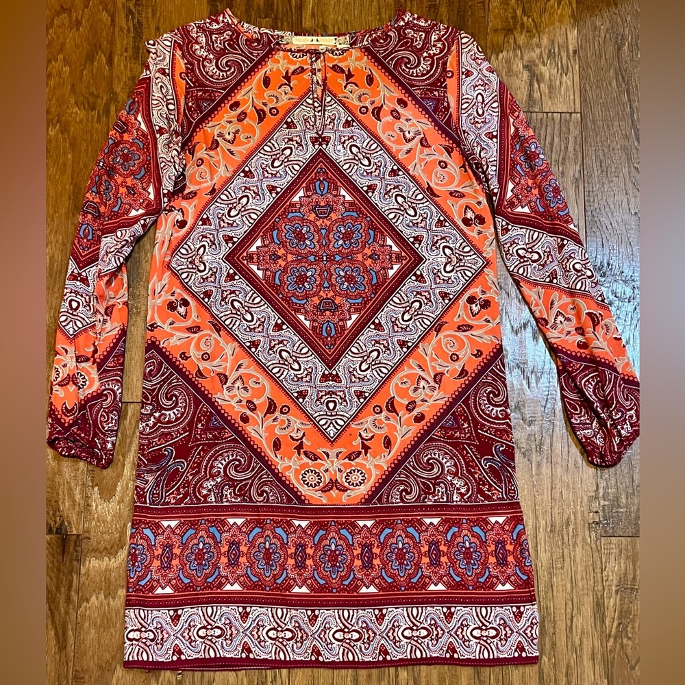 Chelsea & Violet Orange and Maroon Paisley Peasant Tunic Dress